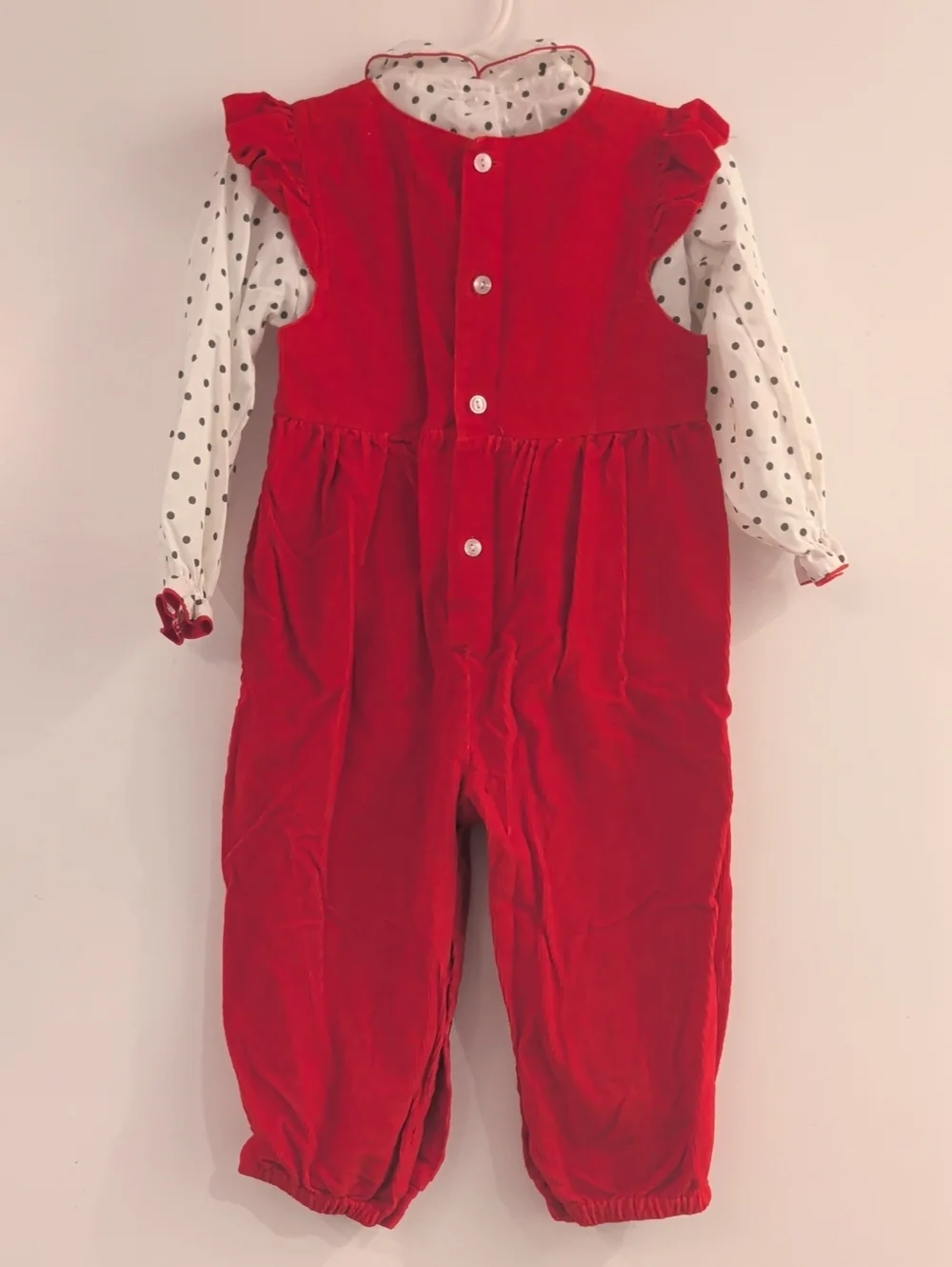 Vintage Small Steps Red Corduroy And Polka Dot Puppy Jumper Matching Set